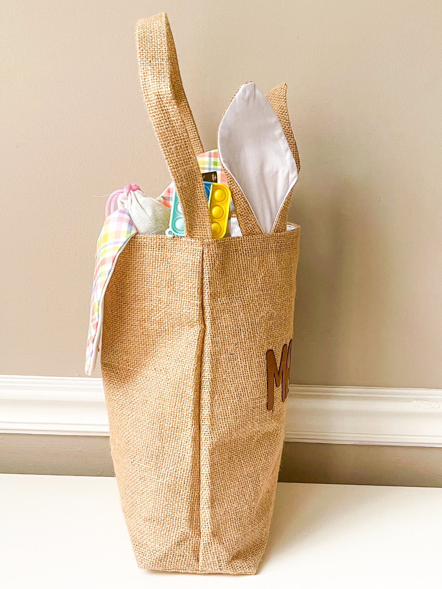 Personalized Burlap Easter Bag with Bunny Ears